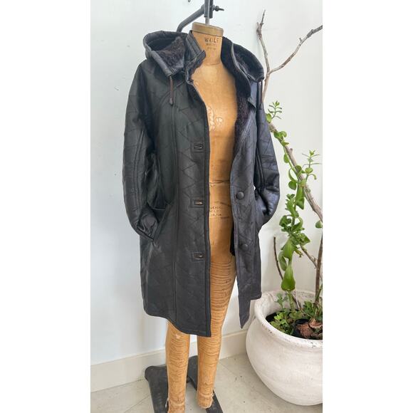 Vintage Shearling Patchwork Leather Coat Fur Interior70s-Style Statement - Picture 2 of 8